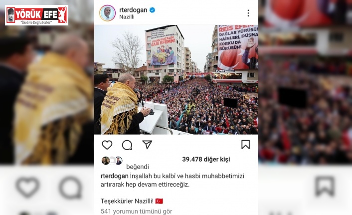 Cumhurbaşkanı Erdoğan’dan Nazilli’ye teşekkür