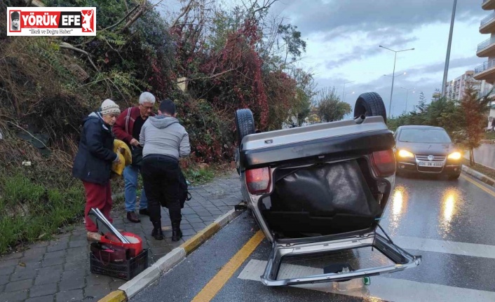 Kediye çarpmamak için manevra yaptığı otomobiliyle takla attı