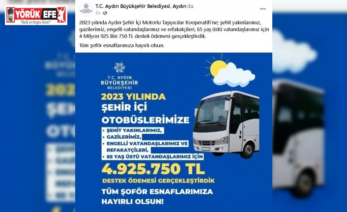 Büyükşehir’den şehiriçi otobüslere 4 milyon 925 bin liralık destek