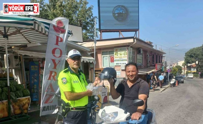 Bozdoğan’da motorculara kask dağıtıldı